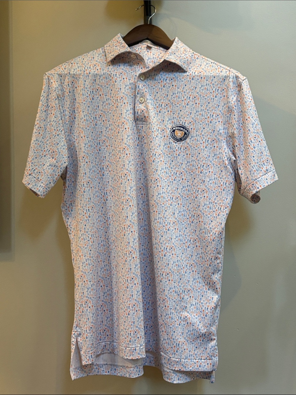 Peter Millar White Polo with Blue & Orange Microprint